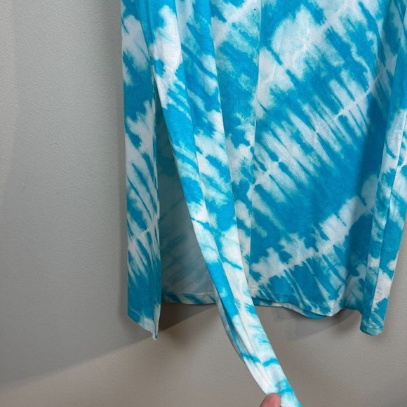 Chicos 2 Dress Large Blue Tie Dye Maxi Overlay Layered Flyaway Sleeveless Summer - Picture 4 of 11